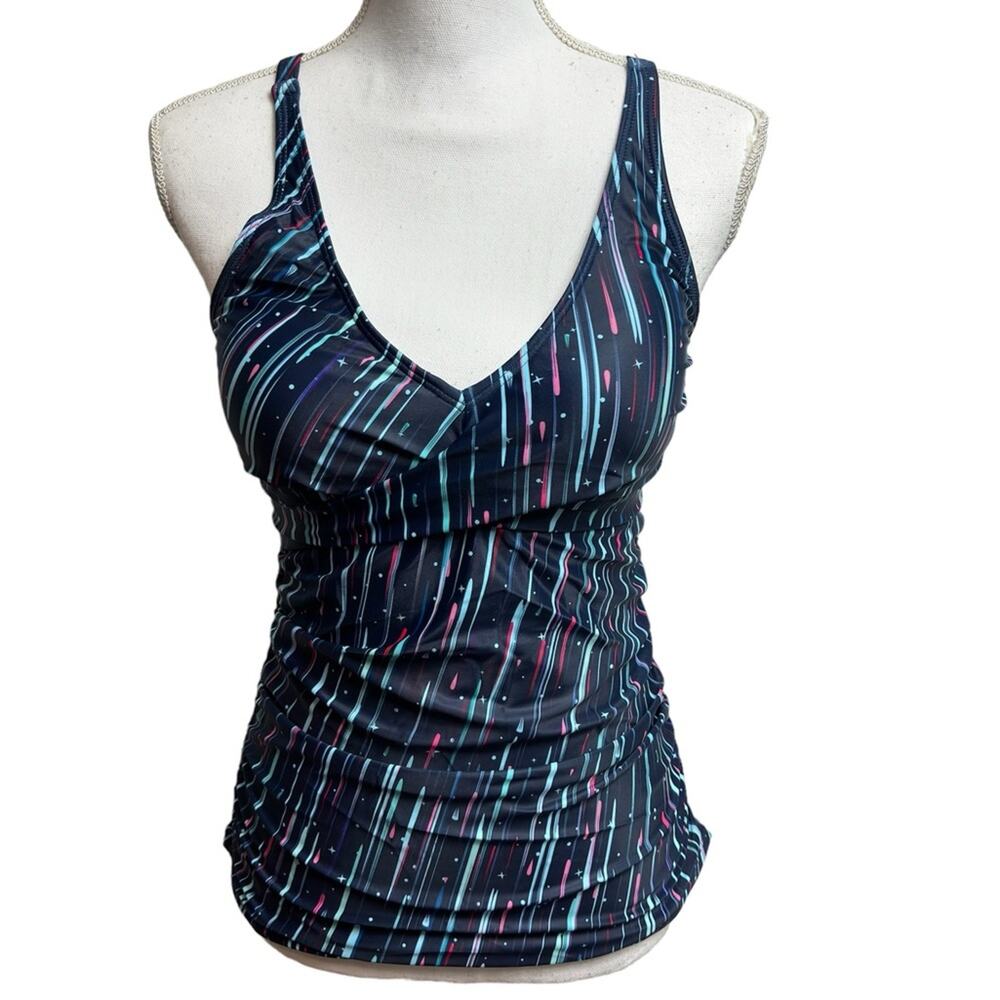 Yonique Blue Pink Star Swimming Tankini Adjustable Strap Size Small Brand New